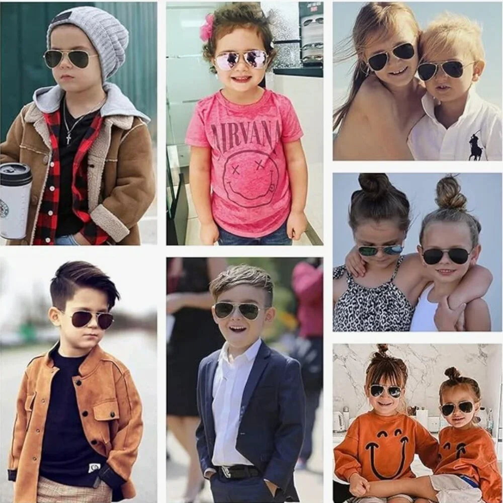 Kids Polarized Aviator Sunglasses - Girls/Boys 3-8yo (50MM) Gold/Pink Mirror